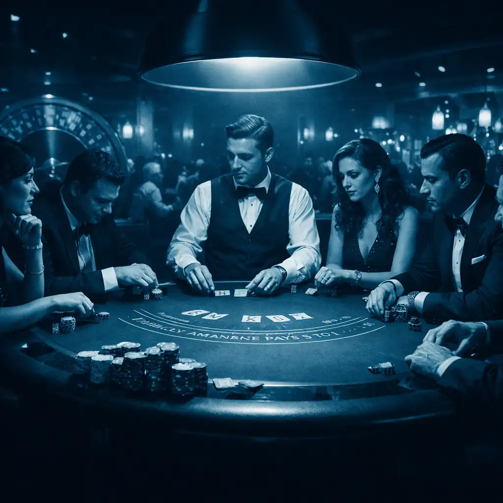 Blackjack table with professional dealers and players inside a sophisticated restaurant lounge
