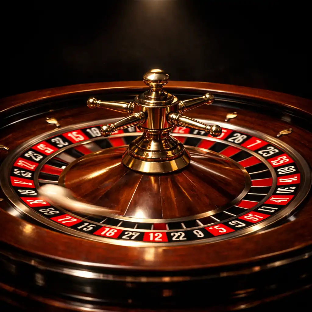 Roulette wheel in motion with dramatic lighting